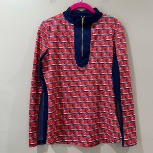 Allie Burke Sun Shirt Women's Small Boat Print 1/4 Zip Long Sleeve Top Red